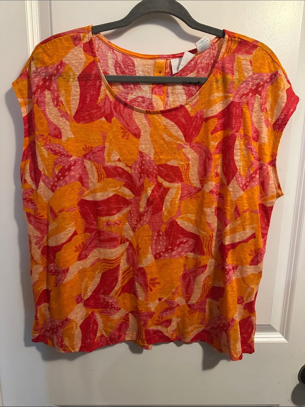 Cynthia Rowley Orange and Pink Abstract Floral Short Sleeve Top